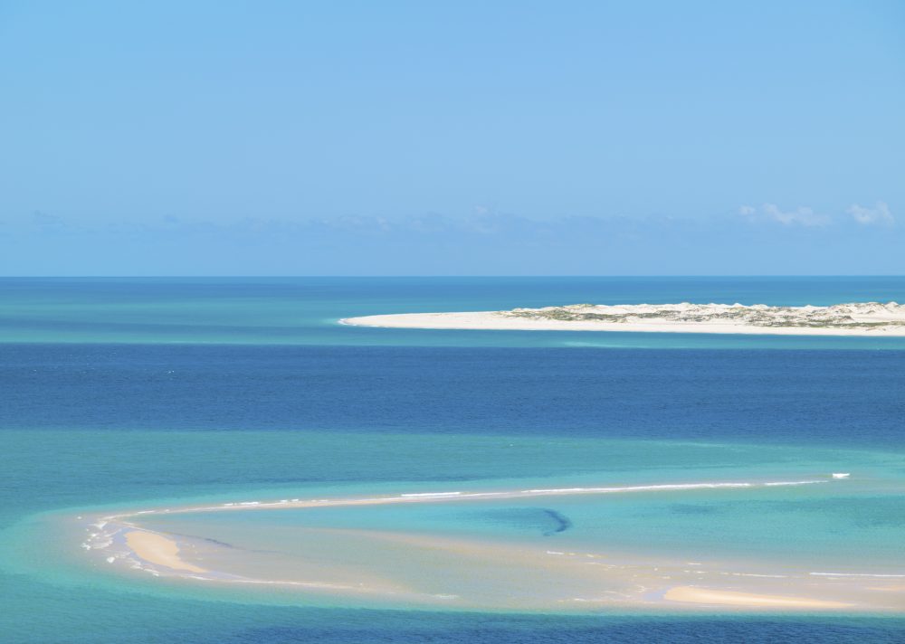 high angle view over some islands in the Bazaruto Archipelago near Vilankulo in Mozambique
